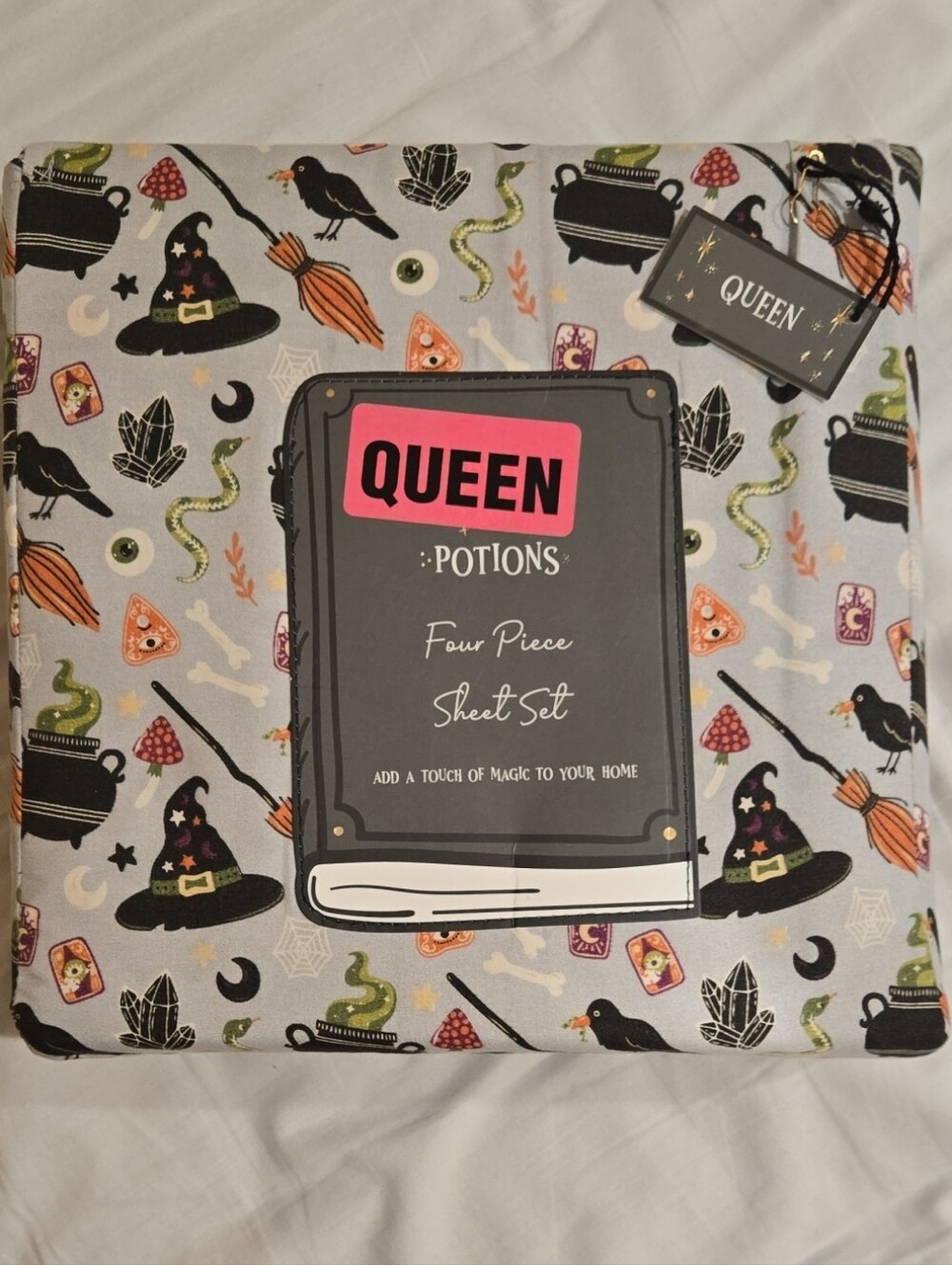Esoteric Elements Halloween Queen Sheet Set Gray w Black, Green, Orange Accents